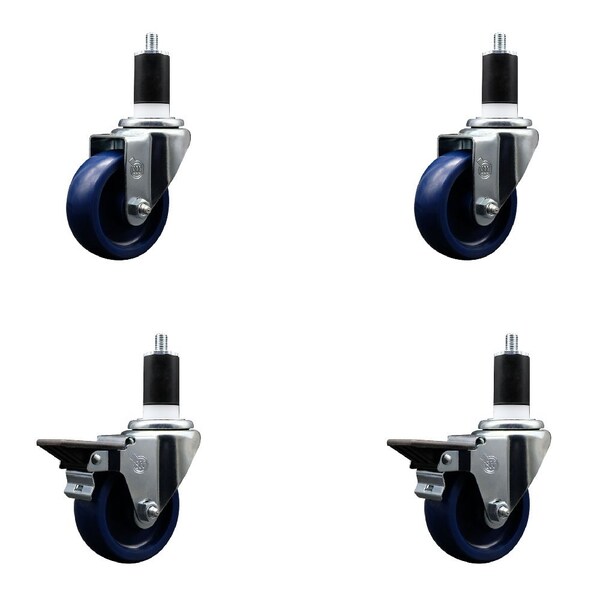 Service Caster 3.5'' Solid Poly Wheel Swivel 1-1/2'' Expanding Stem Caster Set 2 Brakes, 4PK SCC-EX20S3514-SPUS-2-PLB-2-112 - main